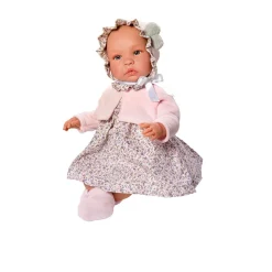 Así Leonora babydukke, 46 cm - Blomstret kjole og lyserød cardigan