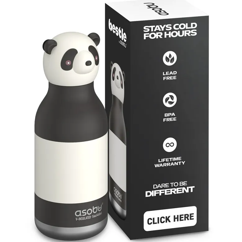 Asobu Bestie Animal Thermal Drinking Bottle, 460 ml - Panda