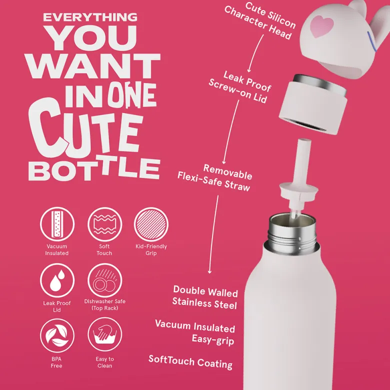 Asobu Bestie Animal Thermo Water Bottle, 460 ml - Bunny