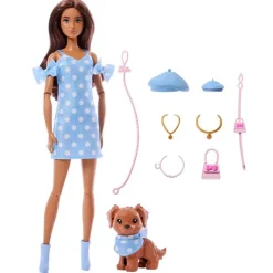 Barbie Twinning Looks Brunette Polka Dots dukke m. hund