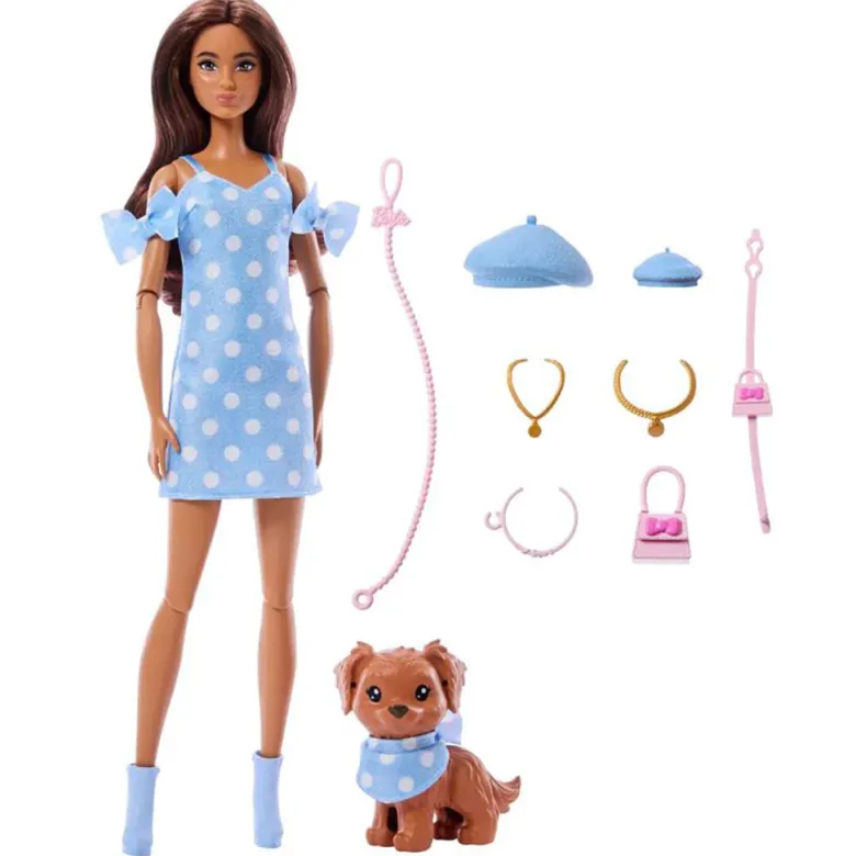 Barbie Twinning Looks Brunette Polka Dots dukke m. hund