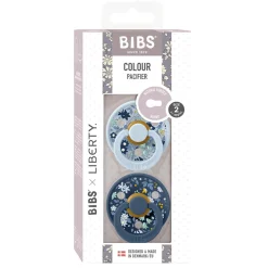 Bibs Liberty, 2-Pack Color, Natural Rubber Pacifiers, Size 2 - Chamomile Lawn - Baby Blue Mix