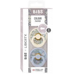 Bibs Liberty, 2-Pack Color, Natural Rubber Pacifiers, Size 2 - Eloise - Dusty Blue Mix