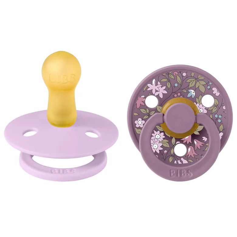 Bibs Liberty, 2-Pack Colour, Natural Rubber Pacifiers, Size 2 – Chamomile Lawn – Violet Sky Mix