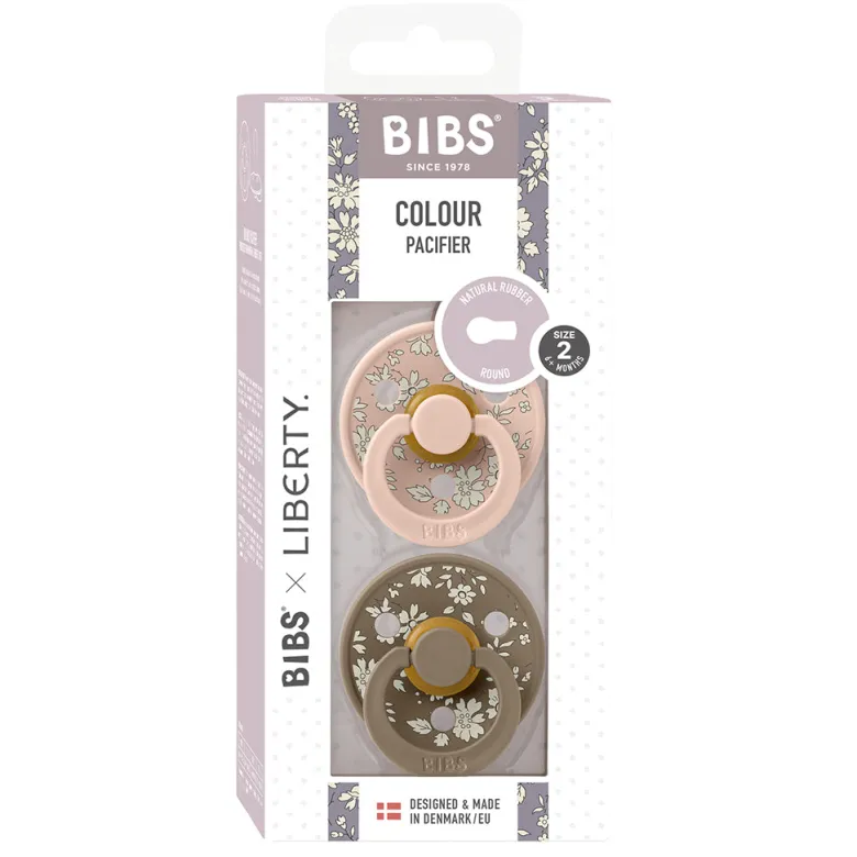 Bibs Liberty, Pack of 2, Natural Rubber Pacifiers, Size 2 - Capel - Blush Mix