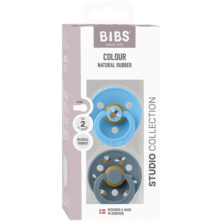 Bibs Natural Rubber Pacifier, Set of 2, Size 2 - Studio Colour, Bumblebee - Breeze Mix