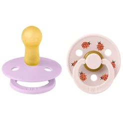 Bibs Natural Rubber Pacifier, 2-Pack, Size 2 - Studio Colour, Ladybug - Violet Sky Mix
