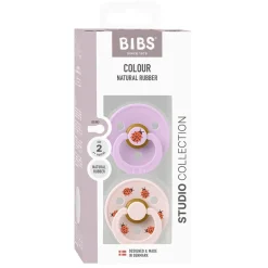 Bibs Natural Rubber Pacifier, 2-Pack, Size 2 - Studio Colour, Ladybug - Violet Sky Mix