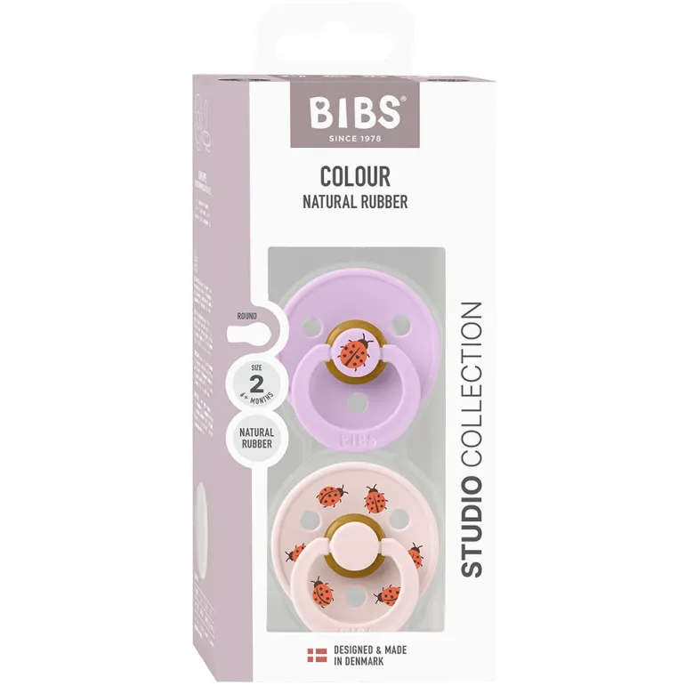 Bibs Natural Rubber Pacifier, 2-Pack, Size 2 - Studio Colour, Ladybug - Violet Sky Mix