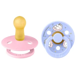 Bibs Natural Rubber Pacifier, 2-Pack, Size 2 - Moomin, Dreaming - Baby Pink Mix