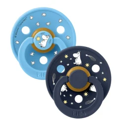 Bibs Natural Rubber Pacifier, 2-Pack, Size 2 - Moomin, Good Night - Breeze Mix