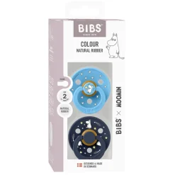 Bibs Natural Rubber Pacifier, 2-Pack, Size 2 - Moomin, Good Night - Breeze Mix