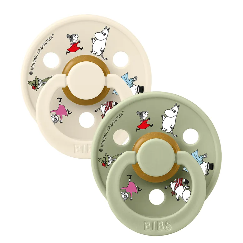 Bibs Natural Rubber Pacifier, 2-Pack, Size 2 - Moomin - Ivory Mix