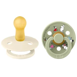 Bibs Natural Rubber Pacifier, 2-Pack, Size 2 - Moomin - Ivory Mix