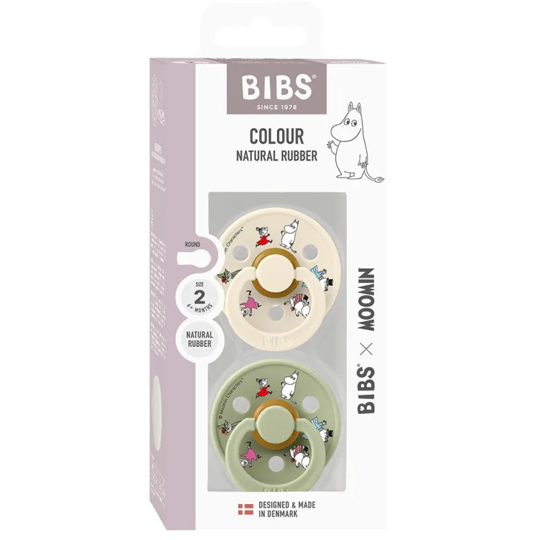 Bibs Natural Rubber Pacifier, 2-Pack, Size 2 - Moomin - Ivory Mix