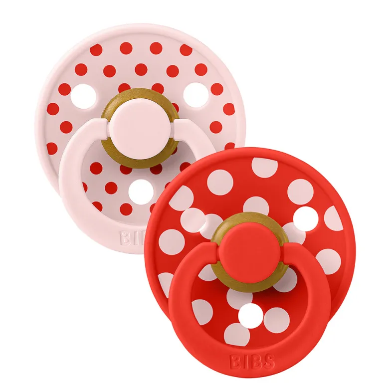 Bibs Natural Rubber Pacifier, 2-Pack, Size 2 - Studio Colour, Polka - Blossom/Candy Apple