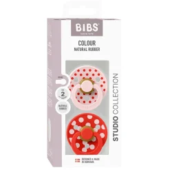 Bibs Natural Rubber Pacifier, 2-Pack, Size 2 - Studio Colour, Polka - Blossom/Candy Apple