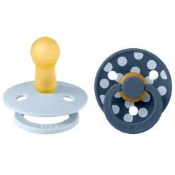 Bibs Natural Rubber Pacifier, 2-Pack, Size 2 - Studio Colour, Polka - Baby Blue/Steel Blue