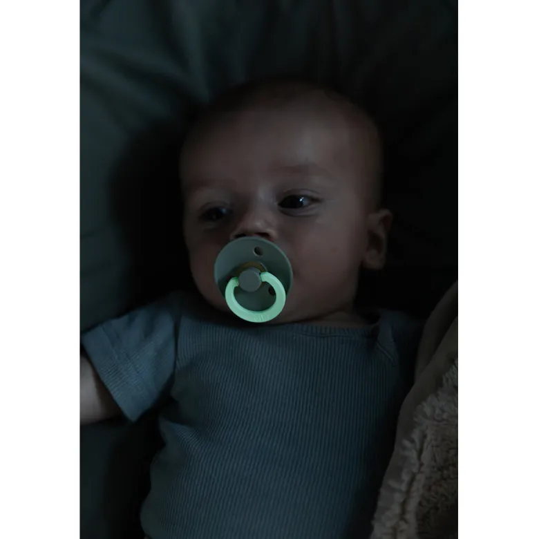 Bibs Pacifier, Natural Rubber, Size 2 – Baby Blue GLOW