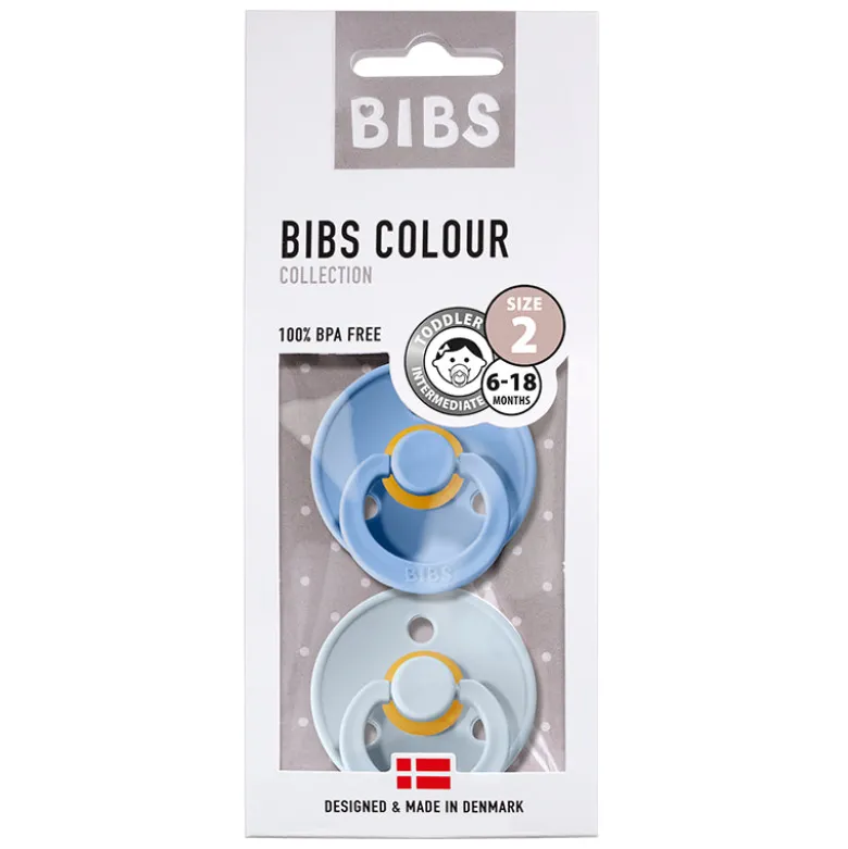 Bibs Pacifier 2-Pack, Natural Rubber Size 2 - Sky Blue/Baby Blue