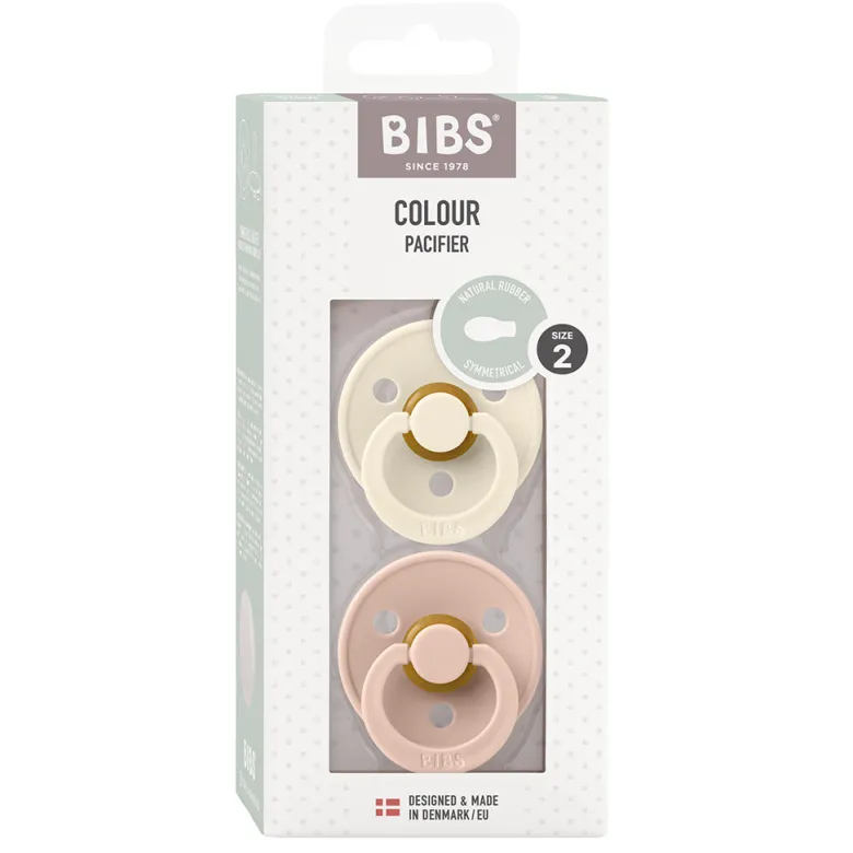 Bibs 2-Pack, Natural Rubber Pacifiers, Size 2 - Ivory/Blush