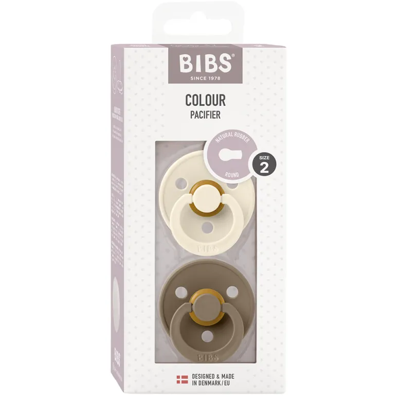 Bibs 2-Pack, Natural Rubber Soothers, Size 2 – Ivory/Dark Oak