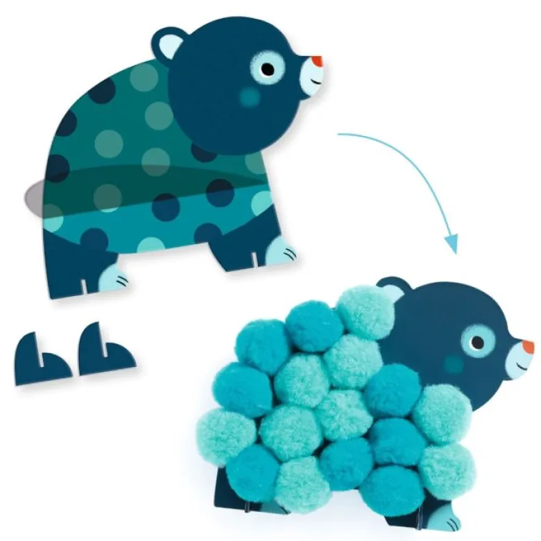 Djeco Collage Kit, Pompoms – Animals