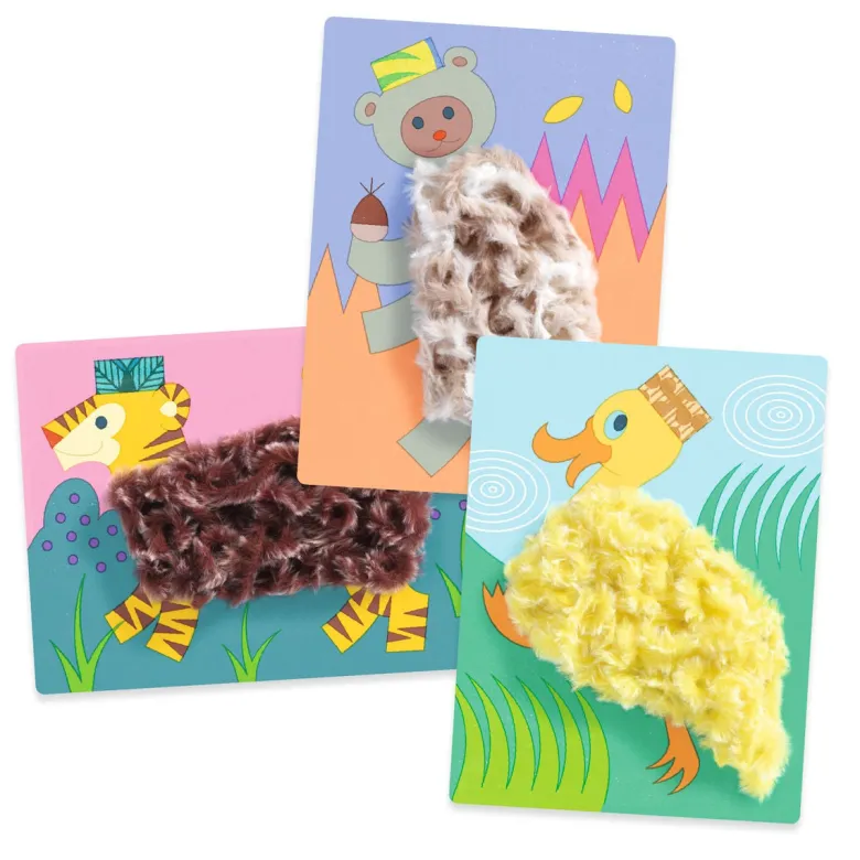 Djeco Creative Set with Wool Yarn, Fluffy Animals