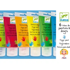 Djeco Finger Paints, 6 Colors in Tubes