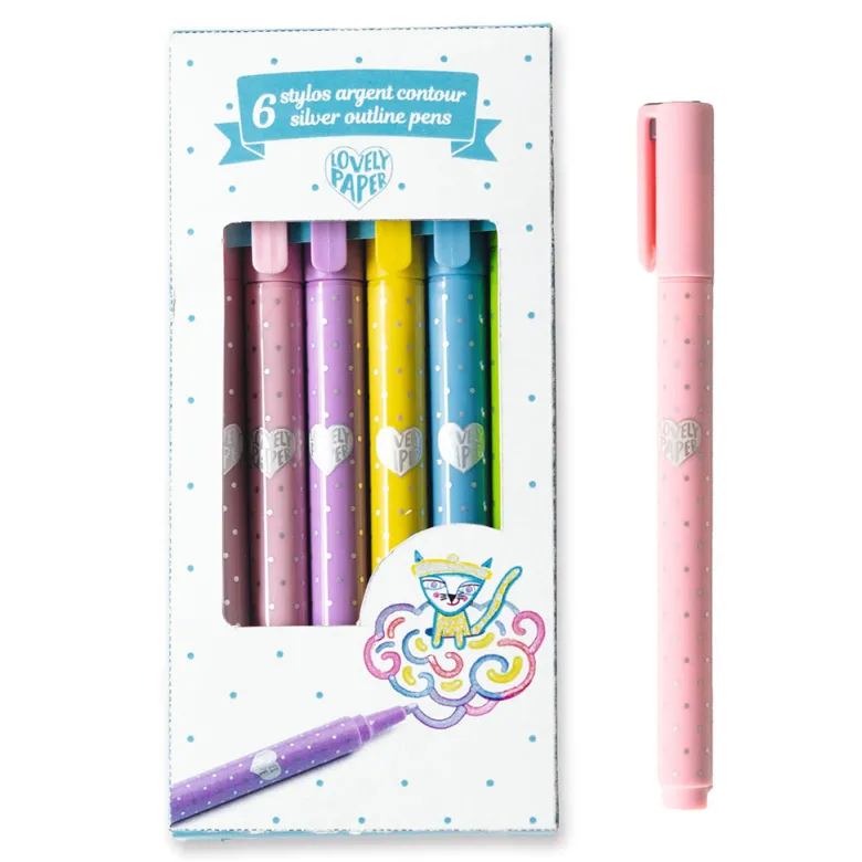 Djeco Lovely Paper, 6 Outline Pens - Silver