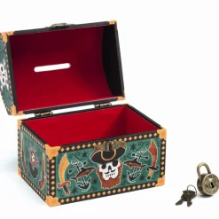 Djeco Money Box, Pirate Treasure Chest with Lock