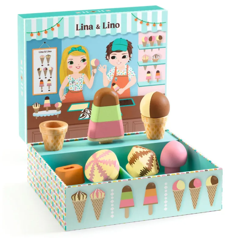 Djeco Play Food Set in Box, Lina & Lino – Ice Cream Shop