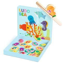 Djeco Wooden Educational Game, Ludo Sea – 4-in-1 Game Set including Fishing Game