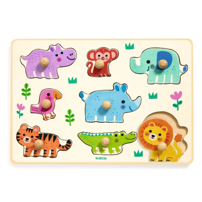 Djeco Wooden Knob Puzzle, Hippo'n'Co