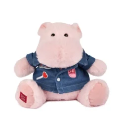 Doudou et Compagnie Hippo Plush Toy, Light Pink with Denim Jacket - 20 cm