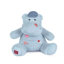 Doudou et Compagnie Hippopotamus Plush, Blue with Embroidered Patches - 20 cm