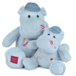 Doudou et Compagnie Hippopotamus Plush, Blue with Embroidered Patches - 20 cm