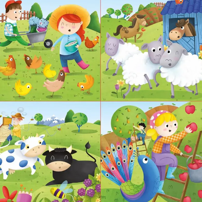 Educa Puzzle Set, 4 Farm Animal Puzzles - 6, 9, 12, and 16 Pieces