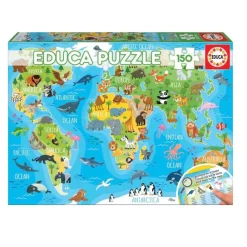 Educa Puzzle, World Map with Animals - 150 Pieces