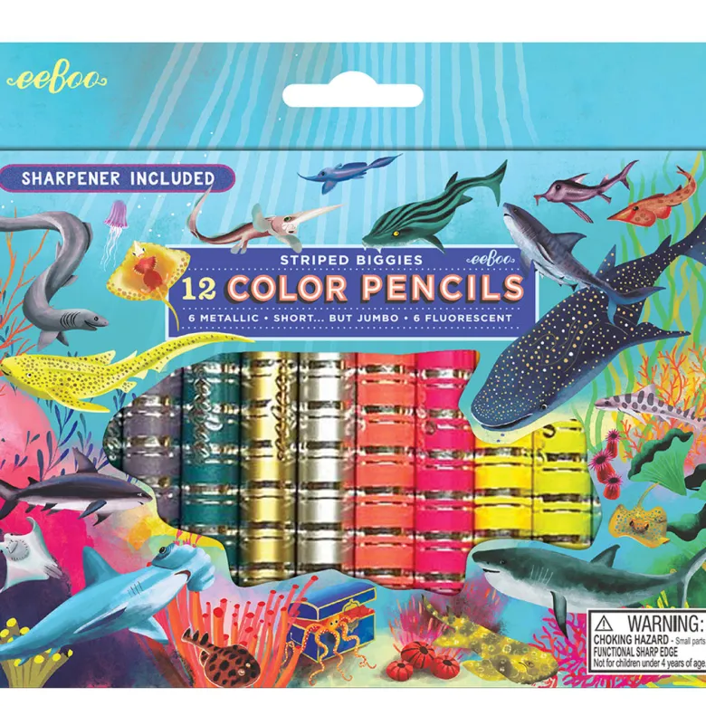 eeBoo 12 Double-Ended Colored Pencils, Sharks