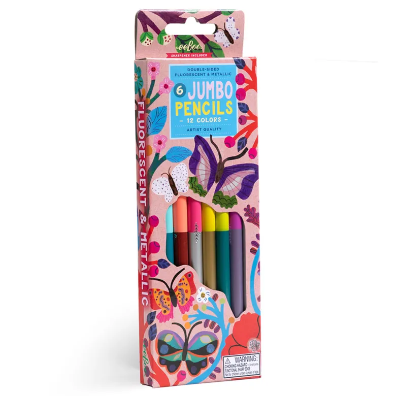 eeBoo 6 Double-Ended Jumbo Colored Pencils, Butterfly Collection