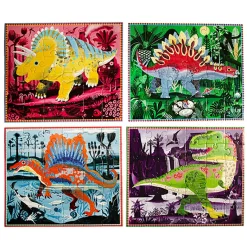 Eeboo 4 Puzzle Set, Dinosaurs, Glow-in-the-Dark – 36 Pieces Each