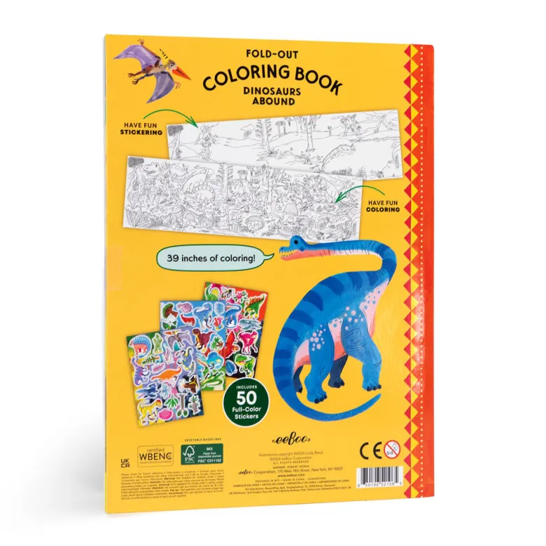 eeBoo Fold-Out Coloring Book, Dinosaurs