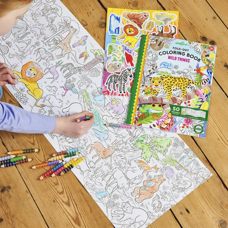 eeBoo Fold-Out Coloring Book, Wild Animals