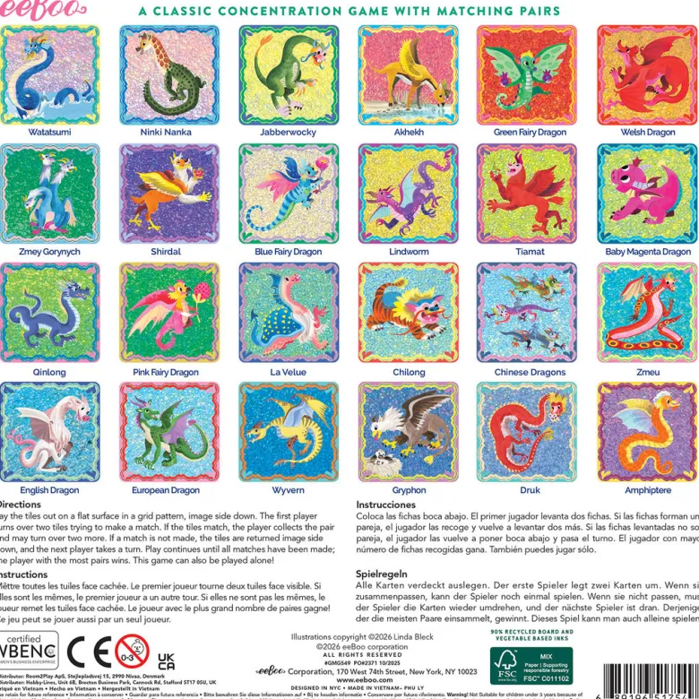 eeBoo Memory Game, Dragons and Glitter