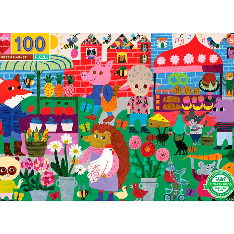 Eeboo Puzzle, Animals at the Market - 100 Pieces