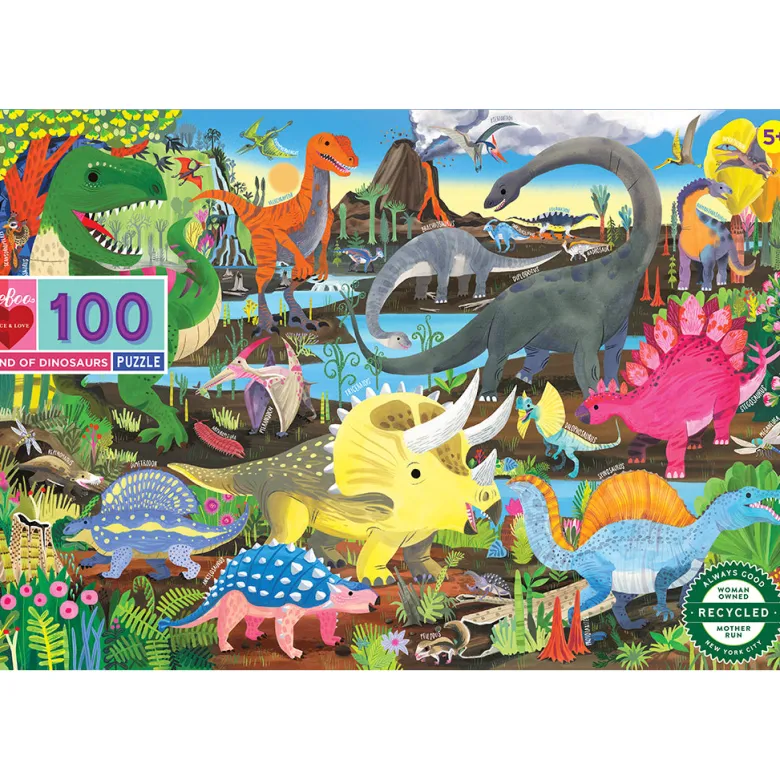 Eeboo Puzzle, Dinoland - 100 Pieces