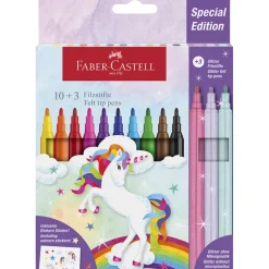 Faber-Castell 10+3 Felt Tip Markers and Stickers - Unicorn