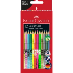 Faber-Castell, 12 Grip Colored Pencils, Pastel Neon Metallic