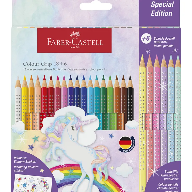 Faber-Castell, 18+6 Grip Unicorn Colored Pencils, Sparkle